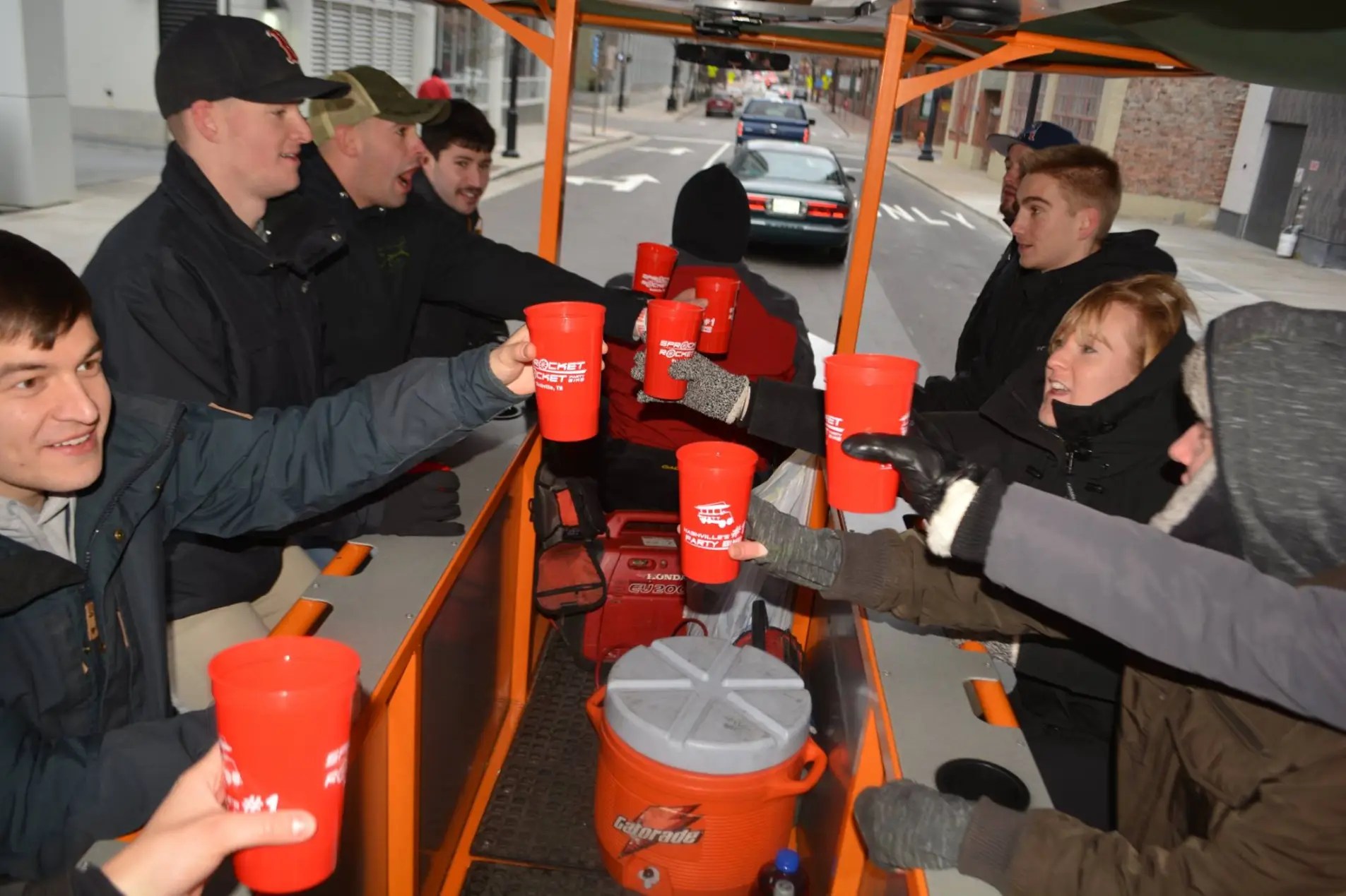 a group of people sitting at a table